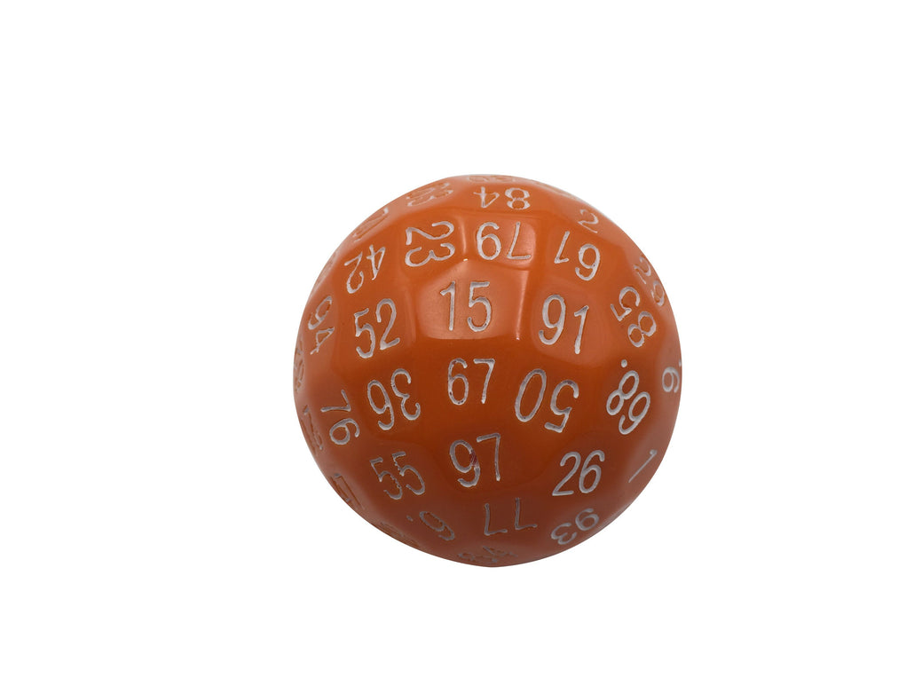 Single 100 Sided Polyhedral Dice (D100) | Solid Orange Color with White Numbering (45mm)