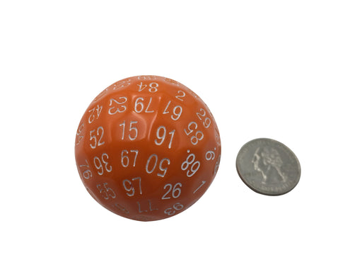 Polyhedral Dice - Single 100 Sided Polyhedral Dice (D100) | Solid Orange Color With White Numbering (45mm)