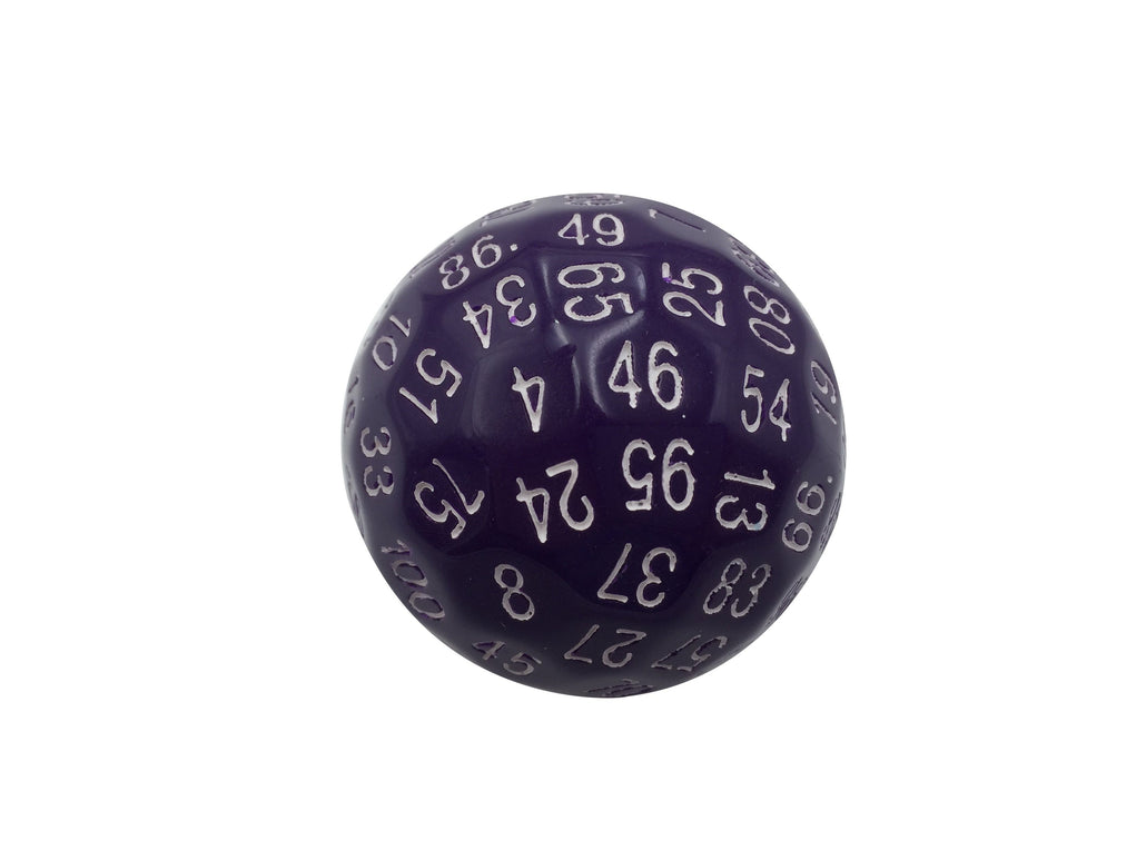 Single 100 Sided Polyhedral Dice (D100) | Solid Purple Color with White Numbering (45mm)