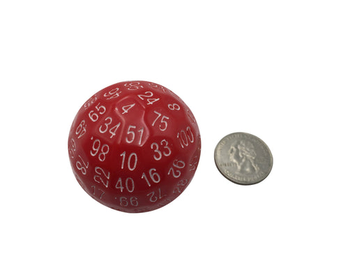 Polyhedral Dice - Single 100 Sided Polyhedral Dice (D100) | Solid Red Color With White Numbering (45mm)