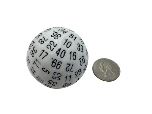 Polyhedral Dice - Single 100 Sided Polyhedral Dice (D100) | Solid White Color With Black Numbering (45mm)