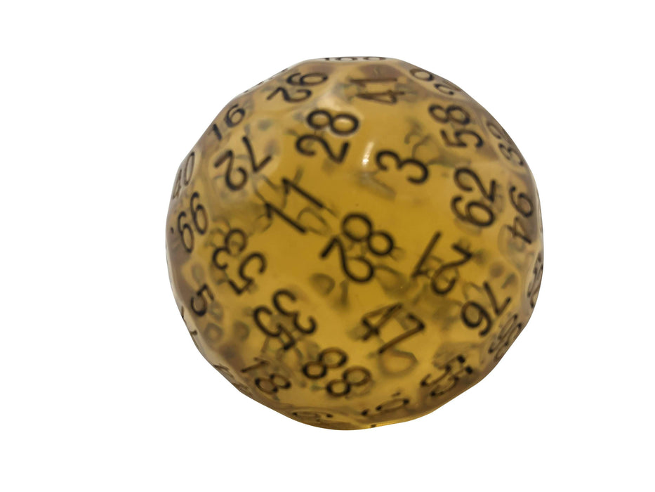 Polyhedral Dice - Single 100 Sided Polyhedral Dice (D100) | Translucent Amber Color With Black Numbering (45mm)