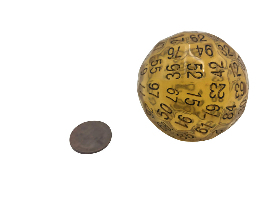 Polyhedral Dice - Single 100 Sided Polyhedral Dice (D100) | Translucent Amber Color With Black Numbering (45mm)