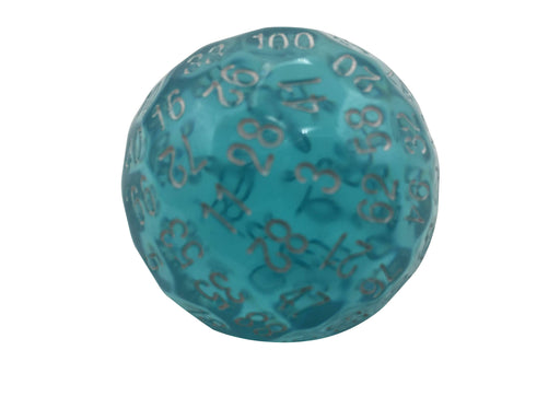 Polyhedral Dice - Single 100 Sided Polyhedral Dice (D100) | Translucent Blue Color With White Numbering (45mm)