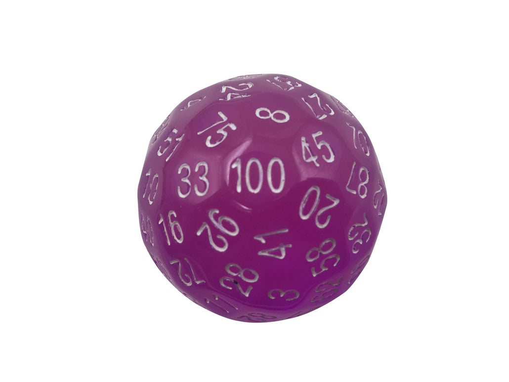 Single 100 Sided Polyhedral Dice (D100) | Translucent Pink Color with White Numbering (45mm)