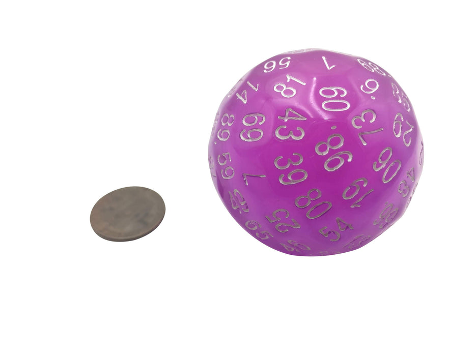 Polyhedral Dice - Single 100 Sided Polyhedral Dice (D100) | Translucent Pink Color With White Numbering (45mm)