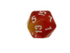 red and yellow translucent dice set with white numbers for dnd 5e d20