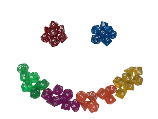 Translucent Rainbow RPG Dicesets with velvet Bags for Dungeons and Dragons