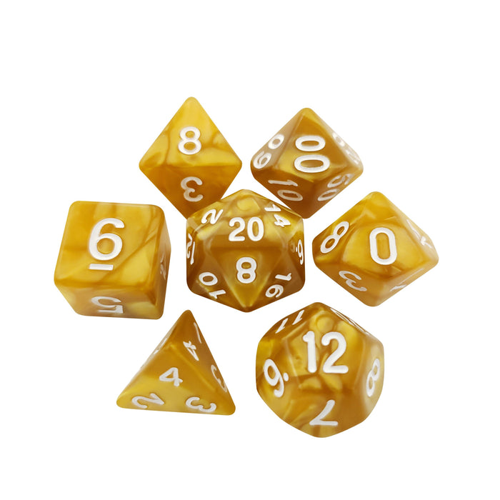 Yellow Marbled Set Of 7 Polyhedral RPG Dice For D&D