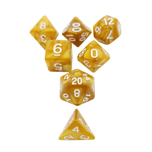 Yellow Marbled Set Of 7 Polyhedral RPG Dice For D&D